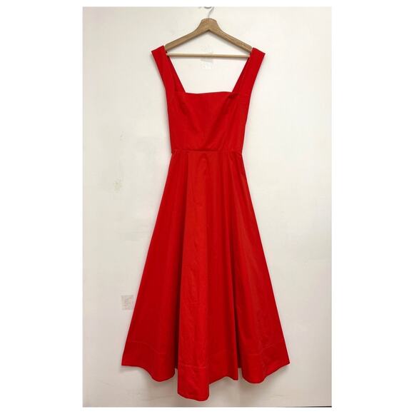 STAUD Teresa Square Neck Cross-Back Fit & Flare Midi Dress Stretch Cotton US10 - Picture 2 of 13